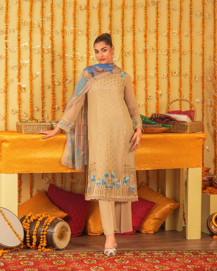 3-Piece Ready-to-Wear Chiffon Suit | 305-BG-CF - Sha Posh Textile