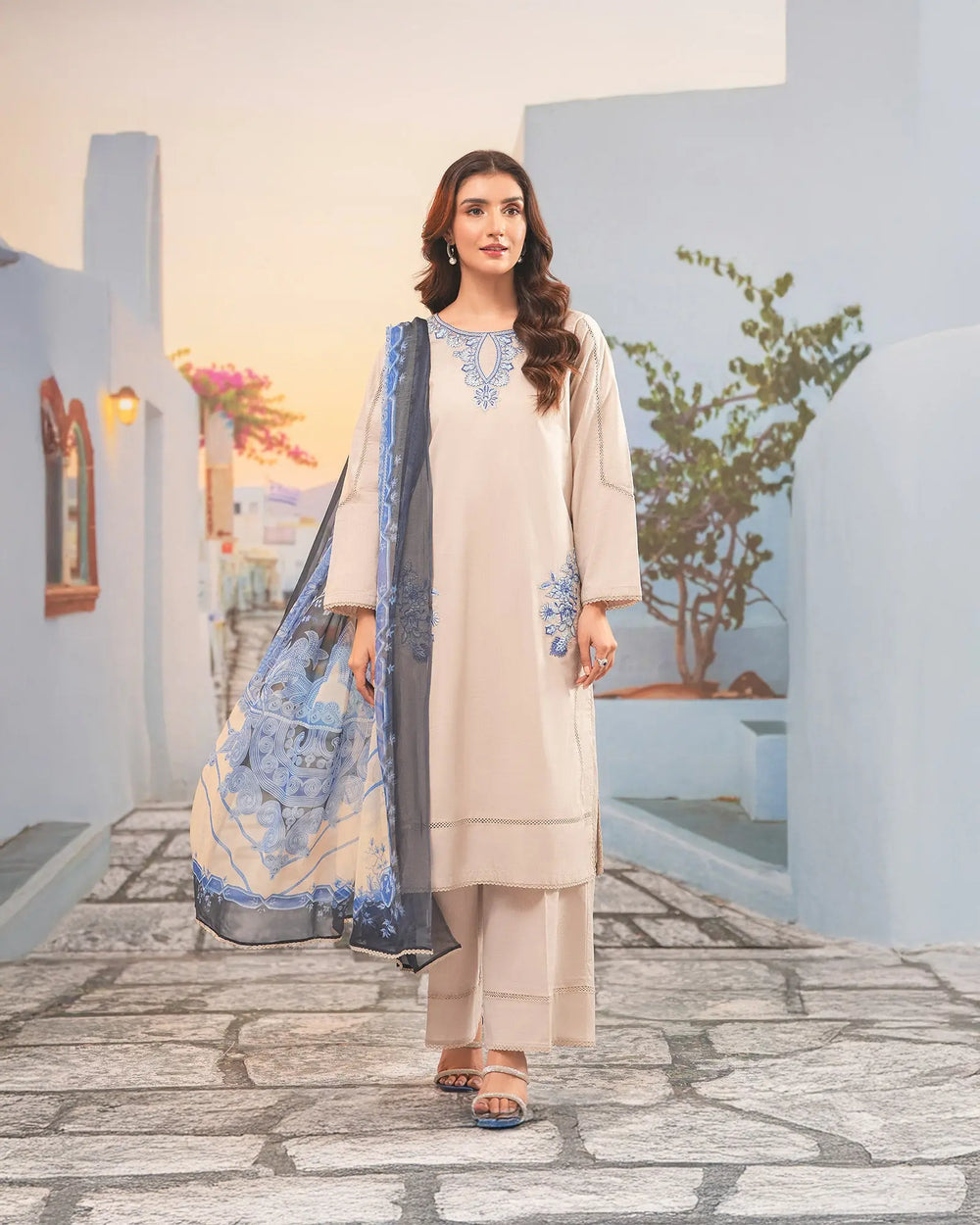 3 Piece Ready-to-Wear Cross Slub Cotton Suit | 4073-SJ-C.S.CT - Sha Posh Textile
