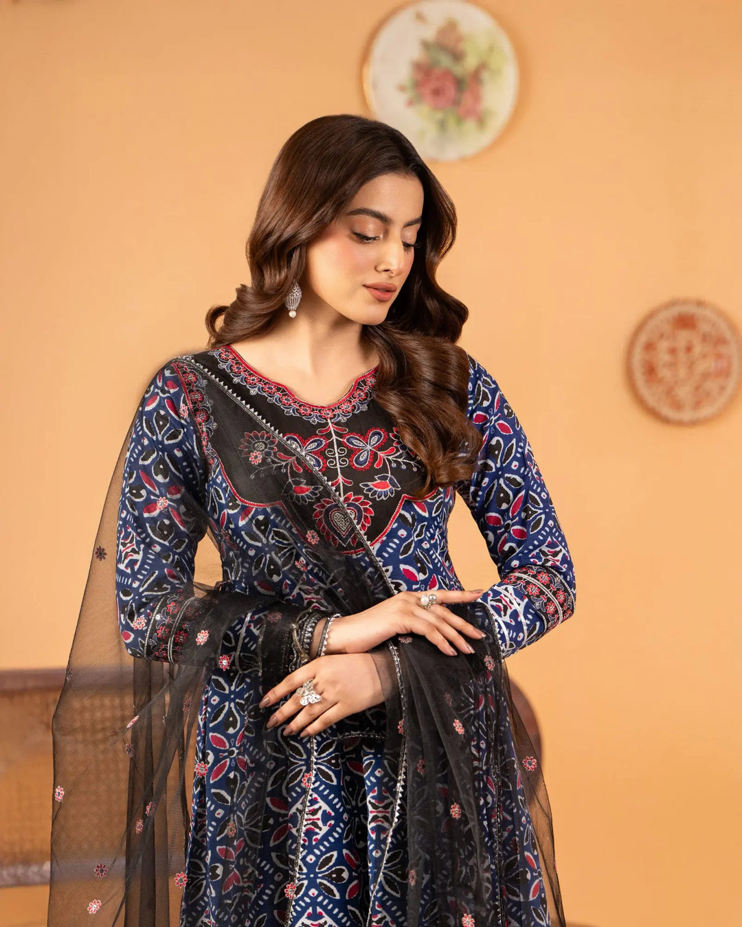 3-Piece Ready-to-Wear Dull Raw Silk Frock | 17239-IG-D.RWS - Sha Posh Textile