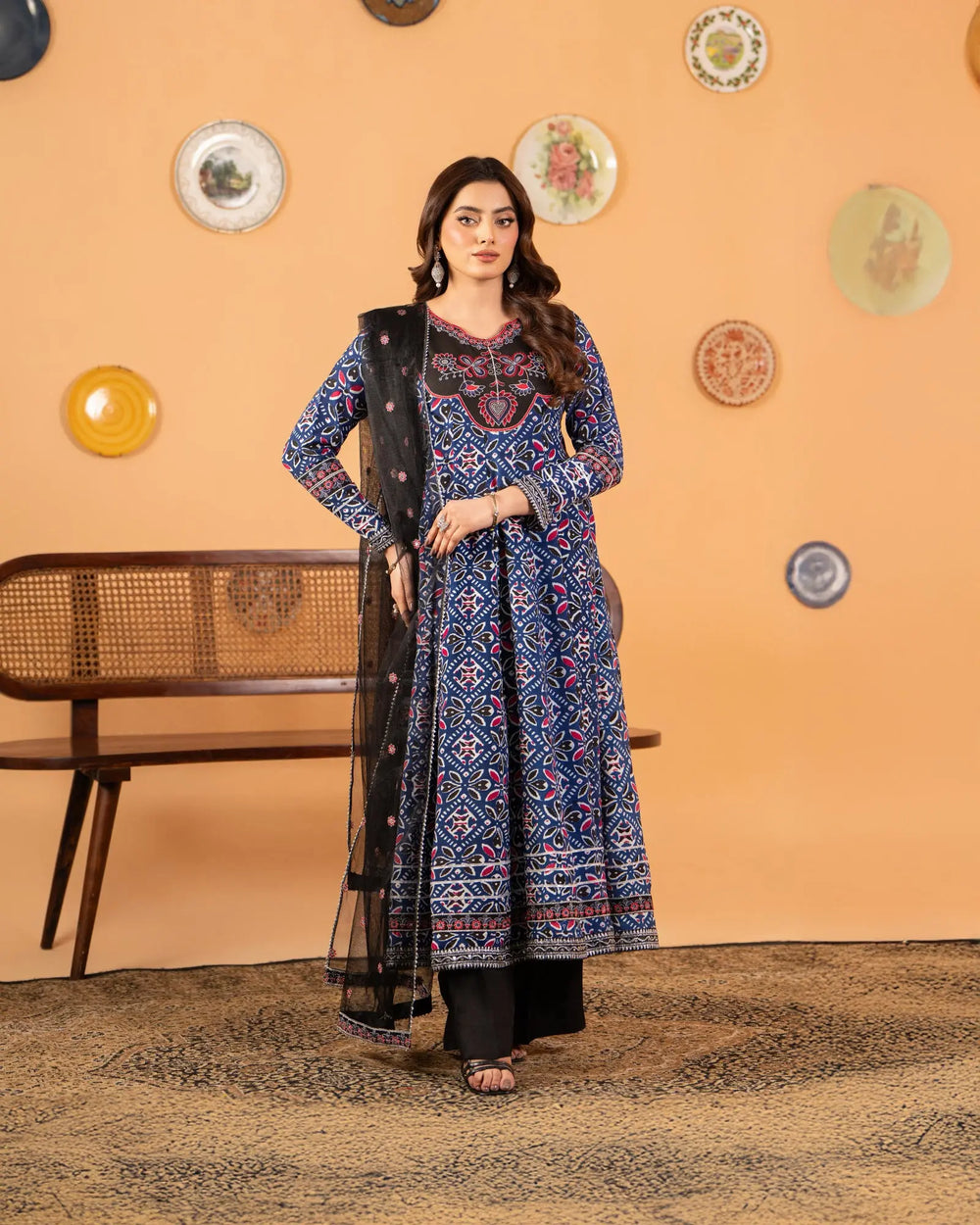 3-Piece Ready-to-Wear Dull Raw Silk Frock | 17239-IG-D.RWS - Sha Posh Textile