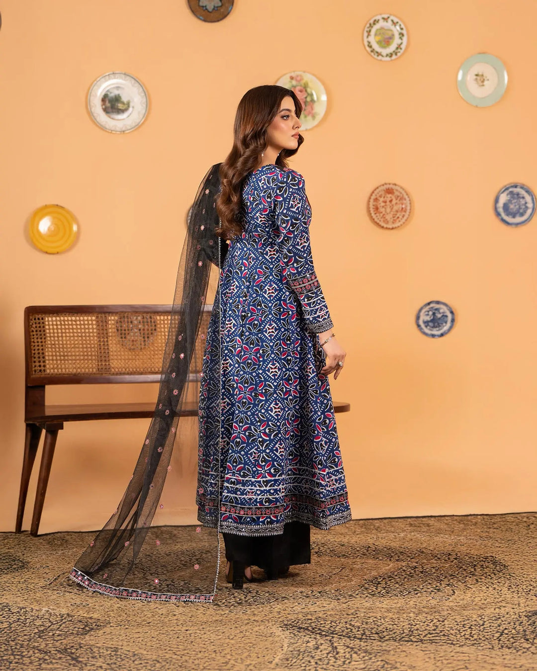 3-Piece Ready-to-Wear Dull Raw Silk Frock | 17239-IG-D.RWS - Sha Posh Textile