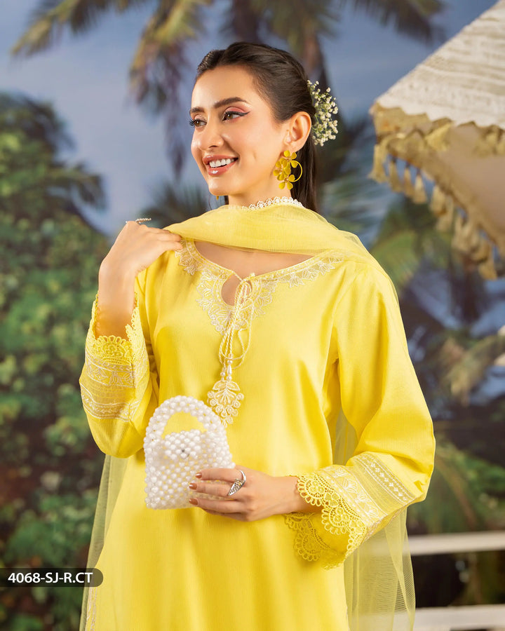 3 Piece Ready-to-Wear Jacquard Cotton Suit | 4068-SJ-J.CT - Sha Posh Textile
