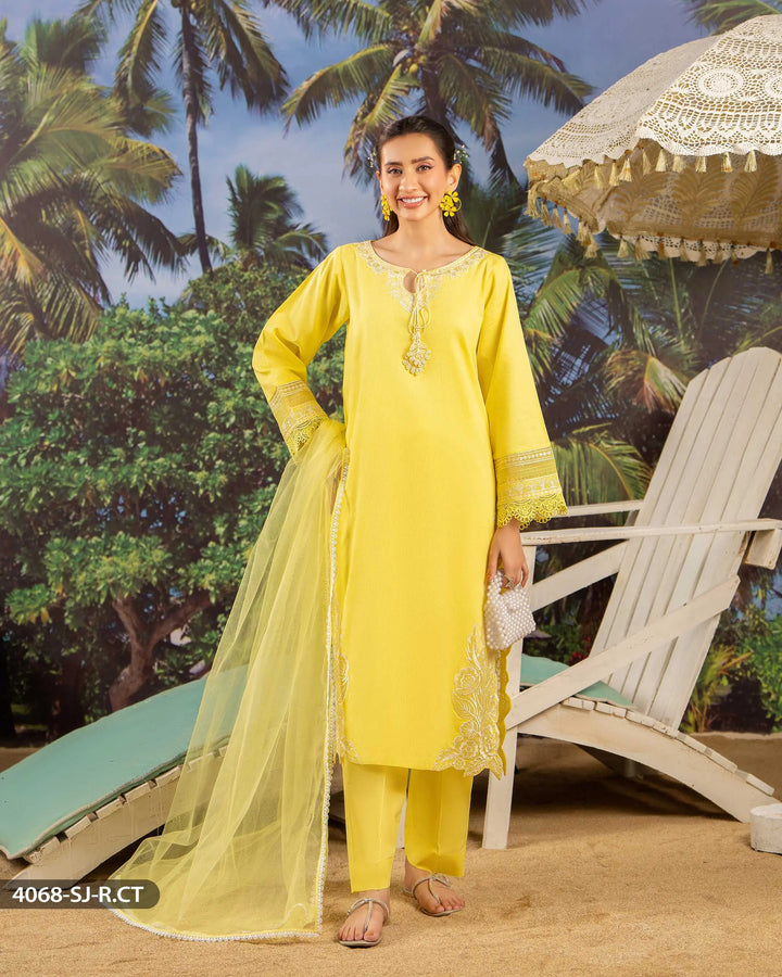 3 Piece Ready-to-Wear Jacquard Cotton Suit | 4068-SJ-J.CT - Sha Posh Textile