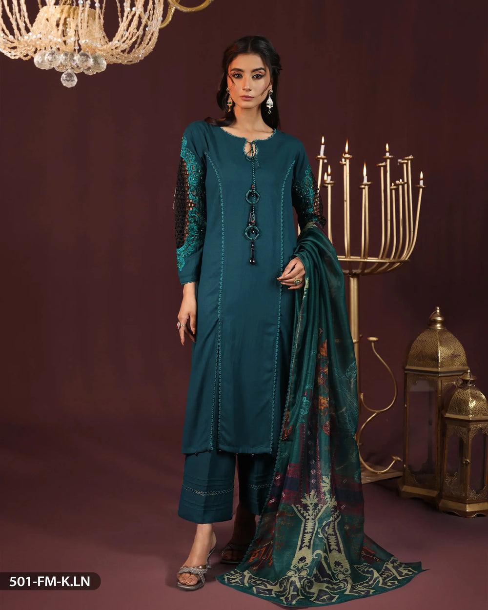 3 Piece Karandi Linen Embroidered Suit | 501-FM-K.LN - Sha Posh Textile