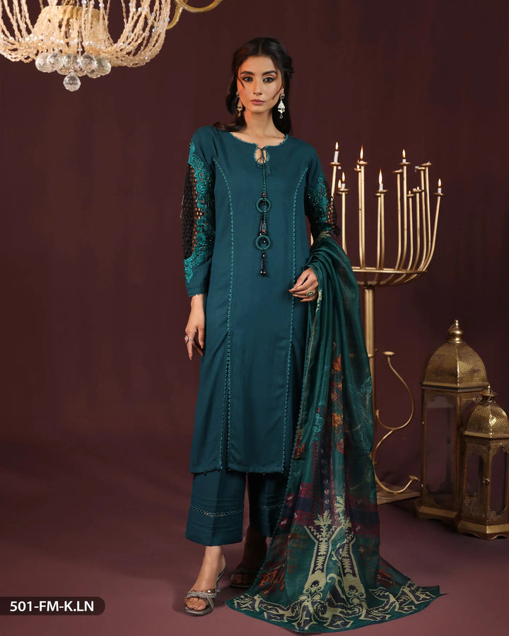 3 Piece Karandi Linen Embroidered Suit | 501-FM-K.LN - Sha Posh Textile