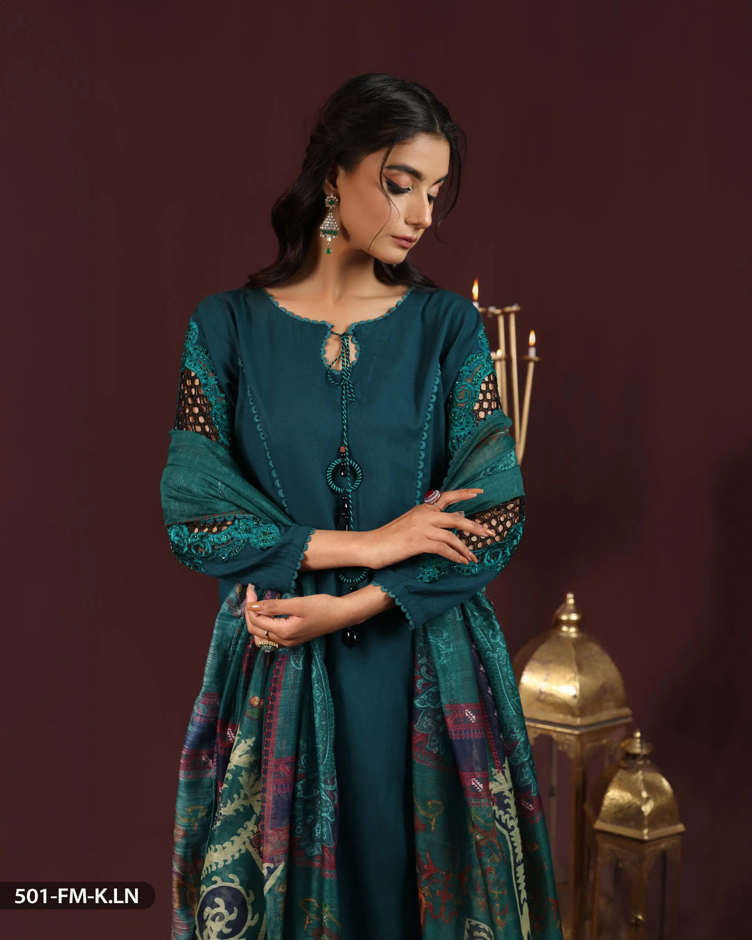 3 Piece Karandi Linen Embroidered Suit | 501-FM-K.LN - Sha Posh Textile