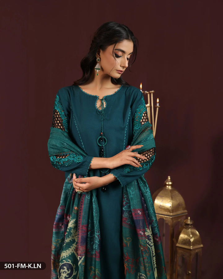 3 Piece Karandi Linen Embroidered Suit | 501-FM-K.LN - Sha Posh Textile