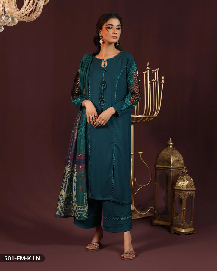 3 Piece Karandi Linen Embroidered Suit | 501-FM-K.LN - Sha Posh Textile