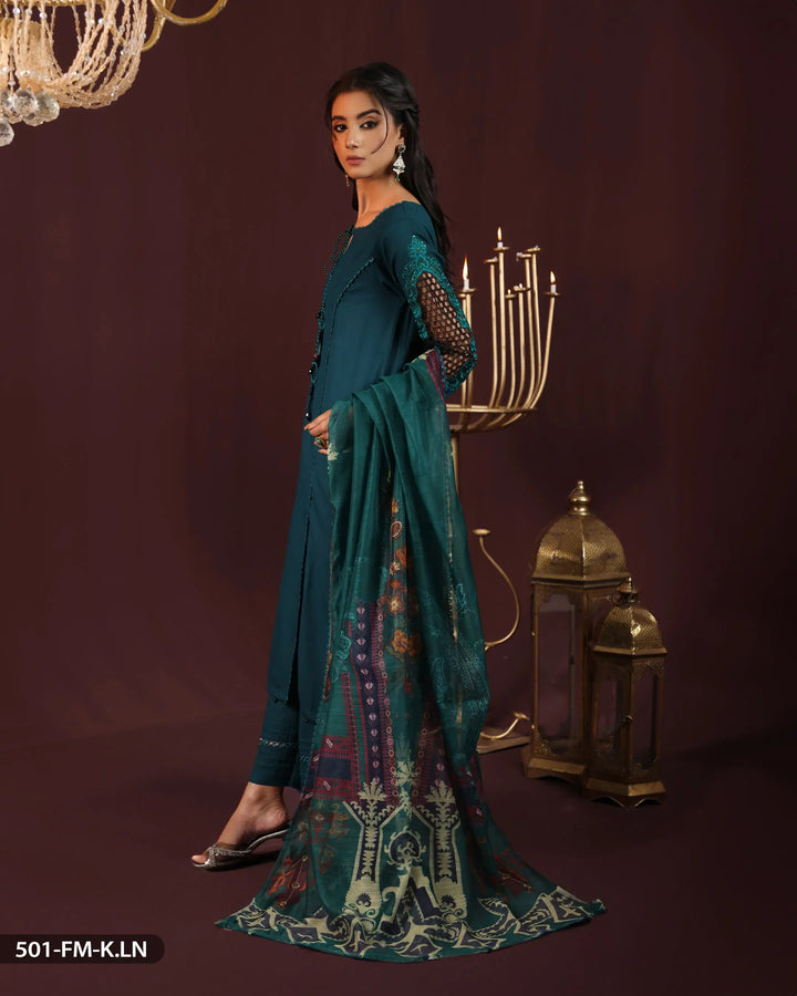 3 Piece Karandi Linen Embroidered Suit | 501-FM-K.LN - Sha Posh Textile