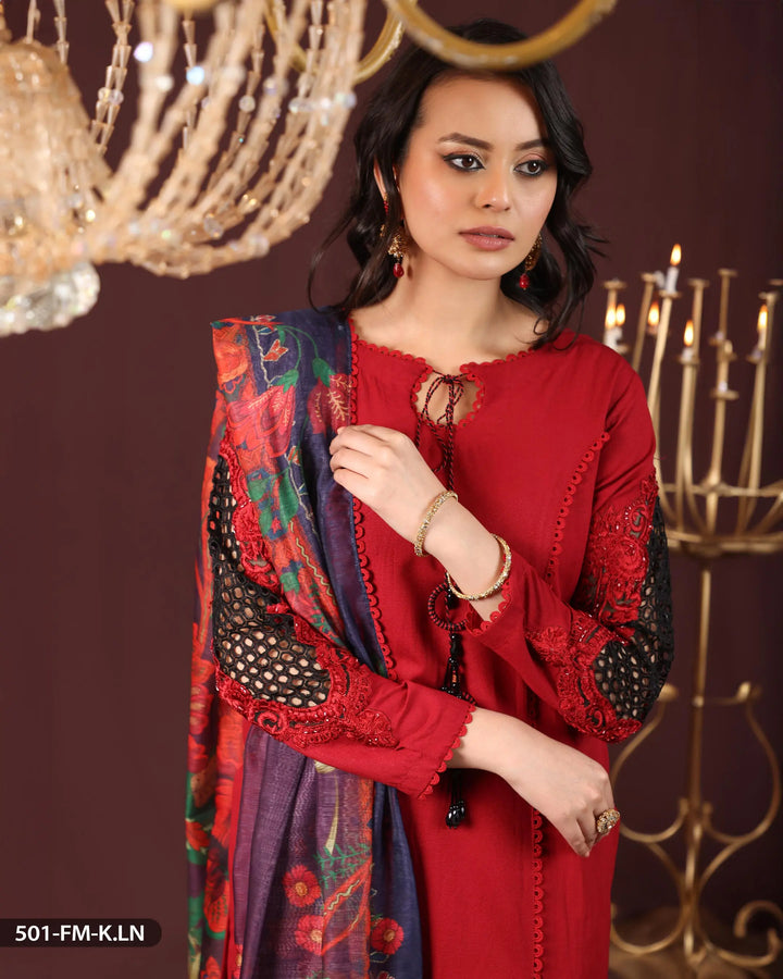 3 Piece Karandi Linen Embroidered Suit | 501-FM-K.LN - Sha Posh Textile