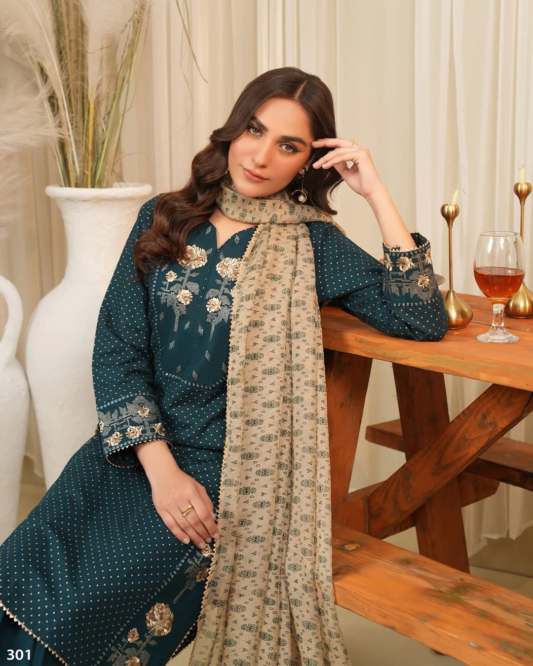 3-Piece Ready-to-Wear Khaddar Suit | 301-BG-KD - Sha Posh Textile