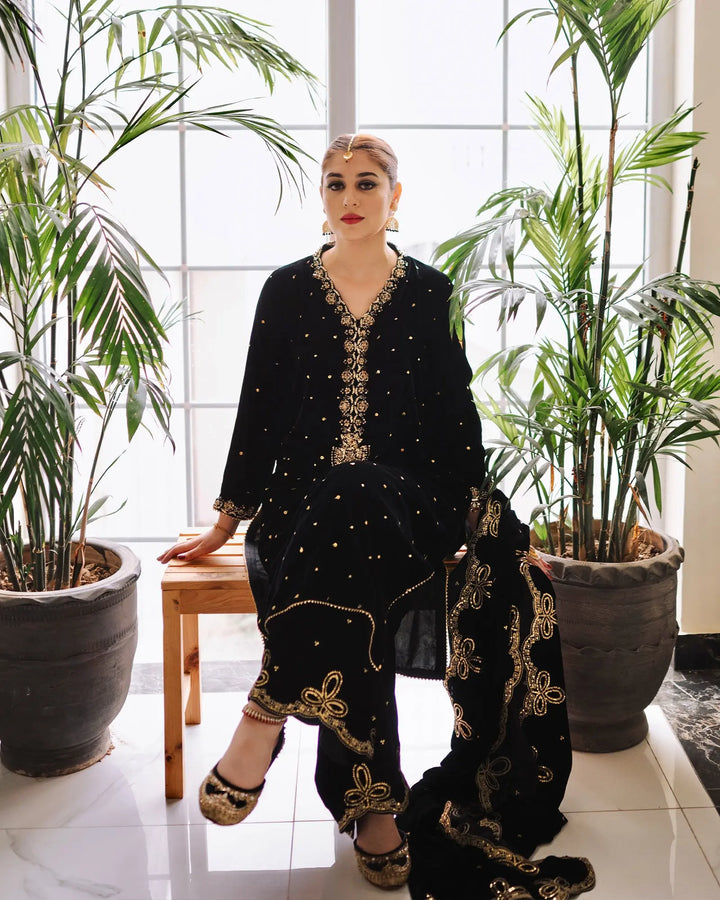 3 Piece Velvet Suit Stitched | 1133-ST-VLT - Sha Posh Textile