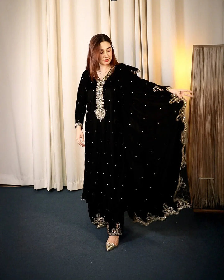 3 Piece Velvet Suit Stitched | 1133-ST-VLT - Sha Posh Textile