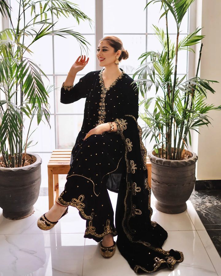 3 Piece Velvet Suit Stitched | 1133-ST-VLT - Sha Posh Textile