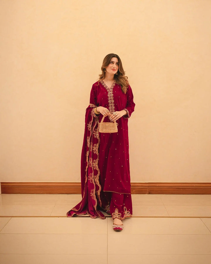 3 Piece Velvet Suit Stitched | 1133-ST-VLT - Sha Posh Textile