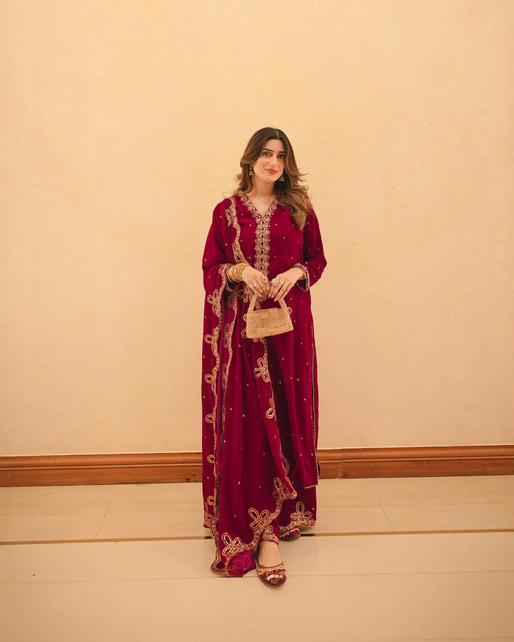 3 Piece Velvet Suit Stitched | 1133-ST-VLT - Sha Posh Textile
