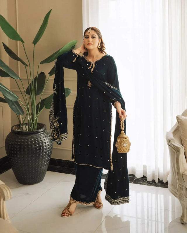 3 Piece Velvet Suit Stitched | 1129-ST-VLT - Sha Posh Textile