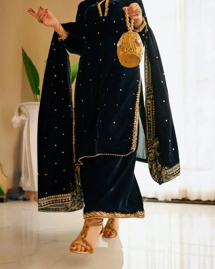 3 Piece Velvet Suit Stitched | 1129-ST-VLT - Sha Posh Textile