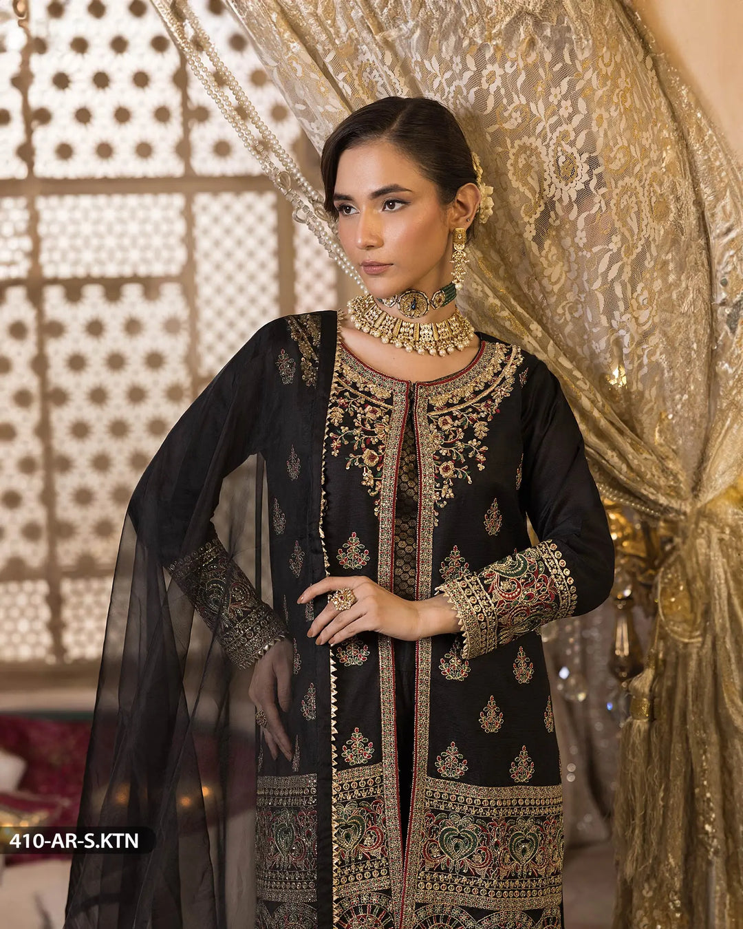 4 Piece Embroidered Suit | 410-AR-S.KTN - Sha Posh Textile