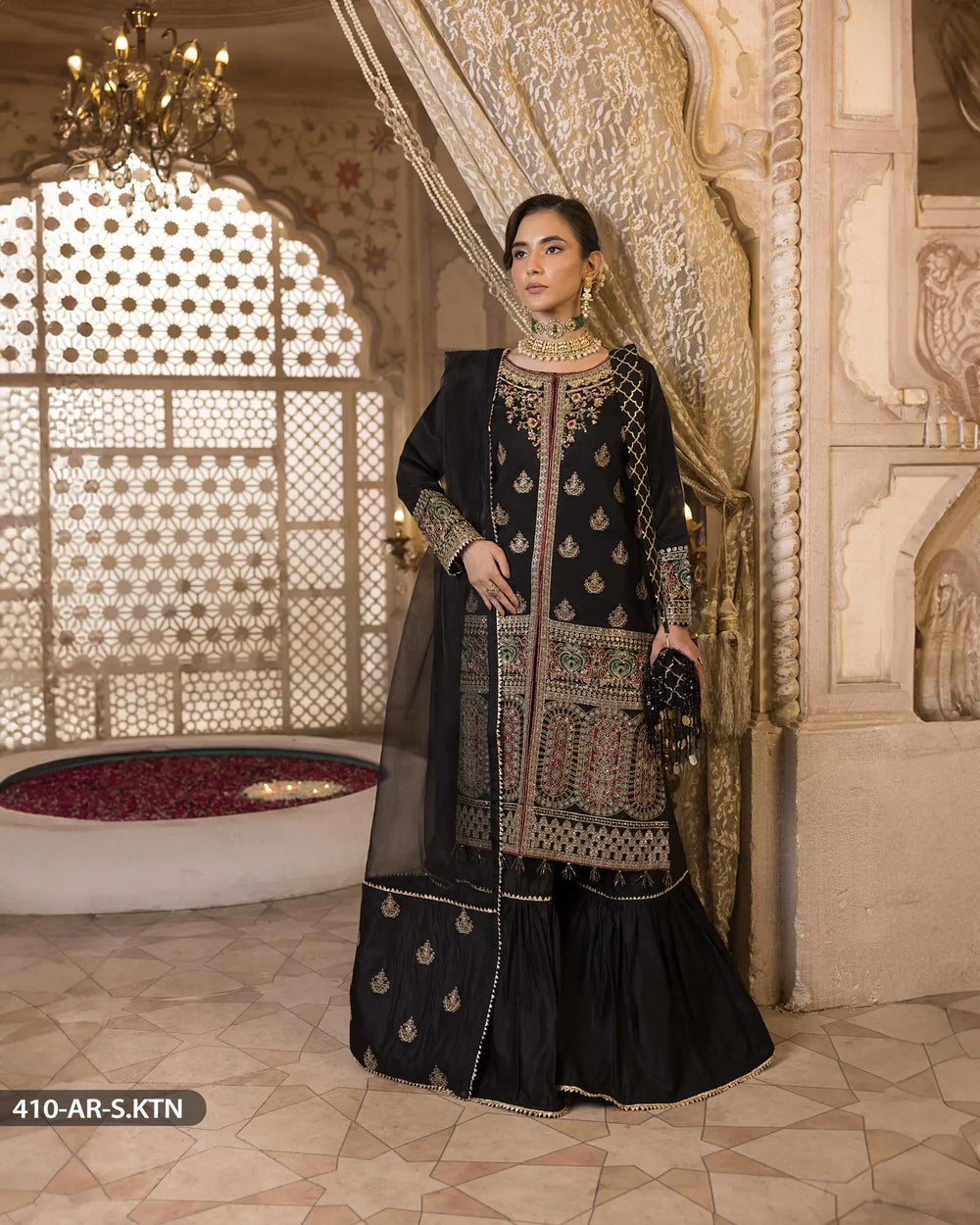 4 Piece Embroidered Suit | 410-AR-S.KTN - Sha Posh Textile