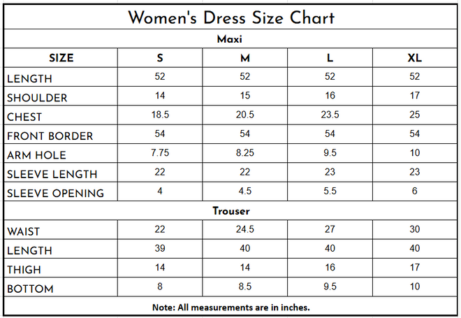 Bindi Badla Maxi | 4081 size chart