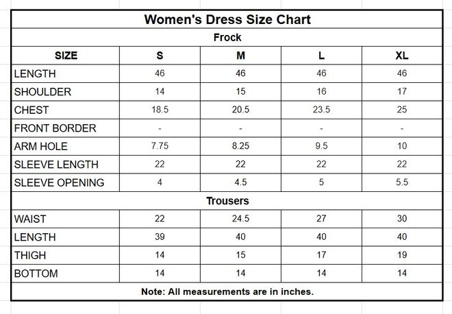 Tilla Embroidered Chiffon Frock with Crinkle Chiffon Dupatta size chart