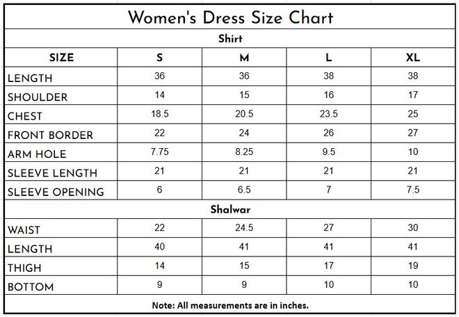 Organza 3PC | 4111 size chart