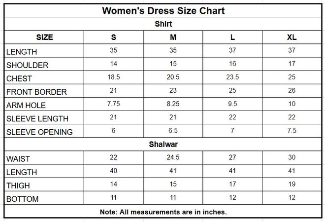 Organza Net 3PC | 4122 size chart