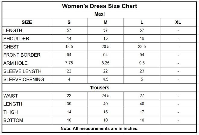 Raw Silk Maxi | 525 size chart