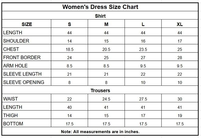 Dull Raw Silk 3PC | 534 size chart