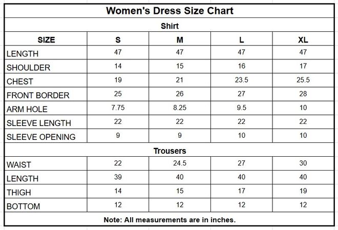 Grey Printed & Embroidered 3 Piece Cotton Suit for Women size chart
