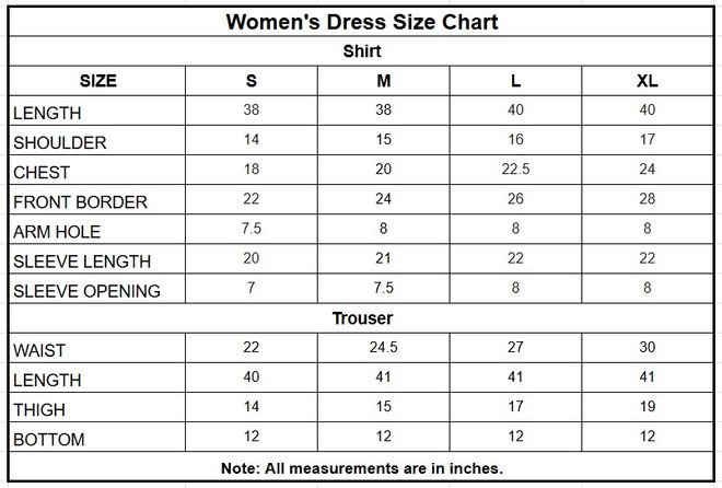 Chiffon 3PC | 9419 size chart
