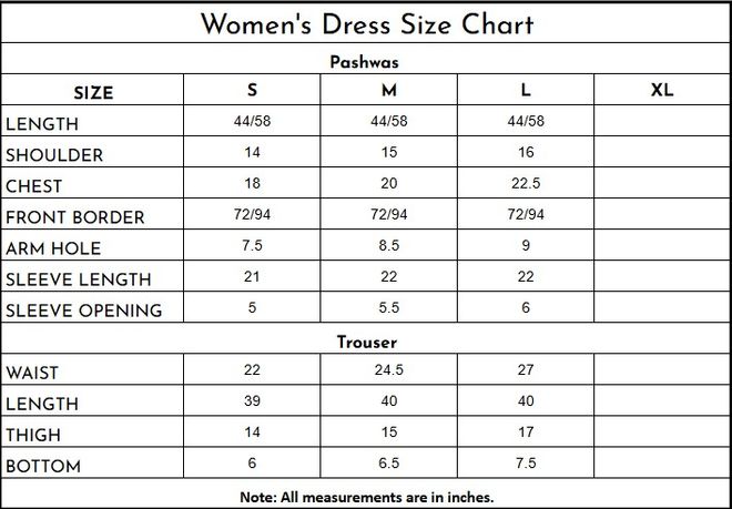 Black Badla Katan Pashwas – Layered Bridal Frock with Hand-Adda Embroidery size chart