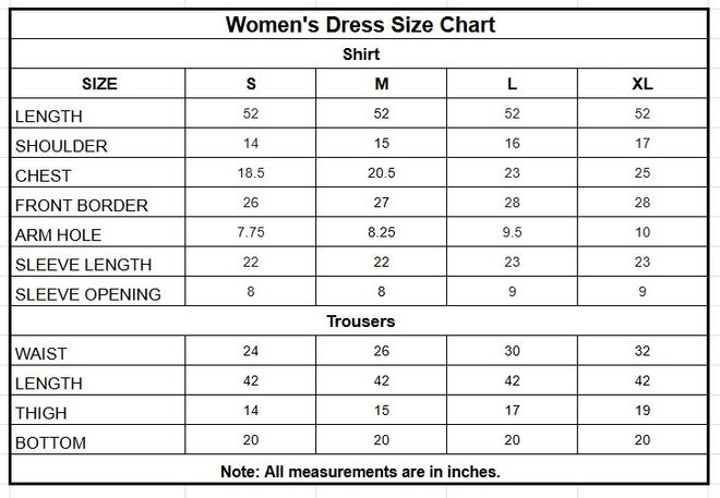 Heavy Embroidered Organza 3 Piece Suit | Tilla Embroidered Bridal Dress size chart