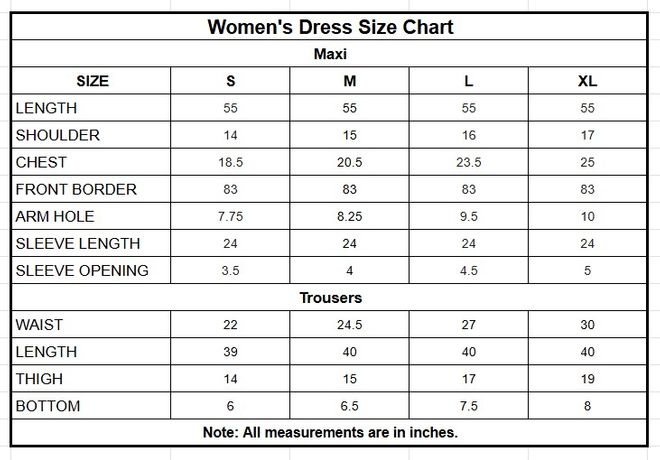 Chambray Katan Maxi | 9747 size chart