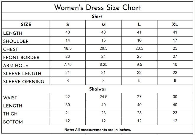 Organza 3PC | 9749 size chart