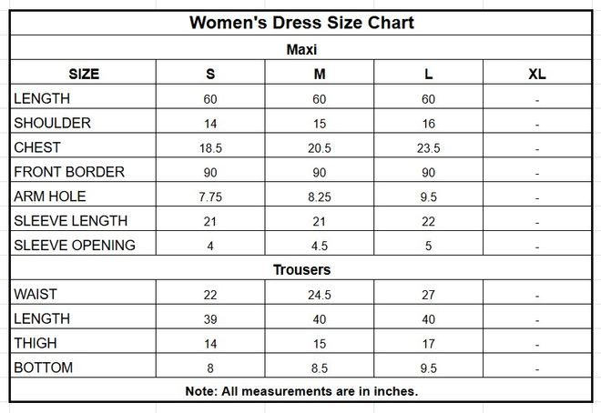 Organza Maxi | 9753 size chart