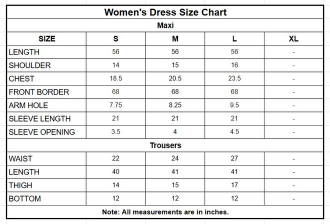 Korean Raw Silk Maxi | 9762 size chart