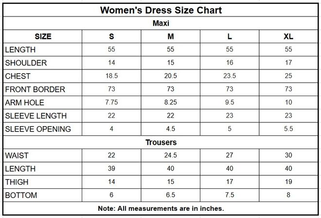 Organza Maxi | 9775 size chart