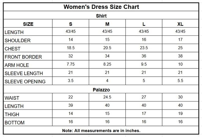 Chiffon 3PC | 9778 size chart