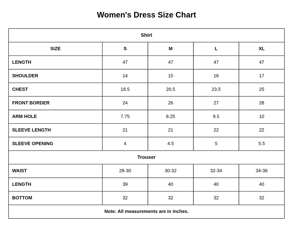 9781 size chart