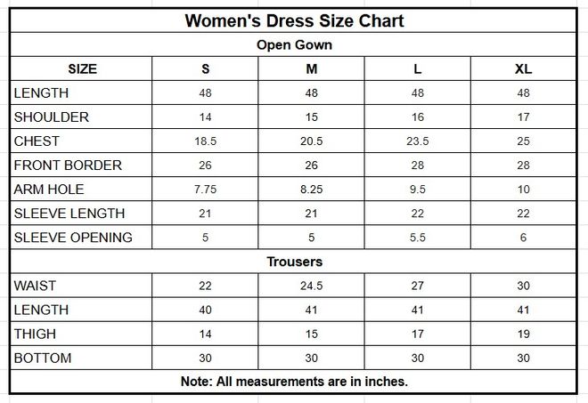 Bori Net Open Gown | 9789 size chart
