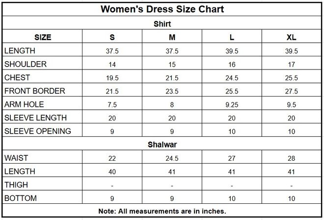 Embroidered Semi-Pure Organza 3-Piece Suit with Net Dupatta size chart