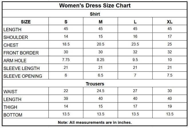 Chiffon 3PC | 9804 size chart