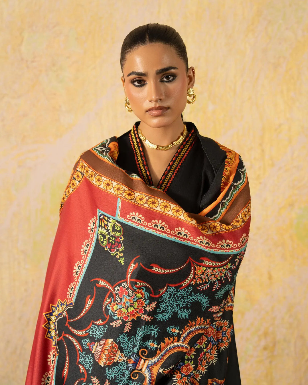 Black Embroidered Khaddar 3 Piece Suit with Embroidered Trouser