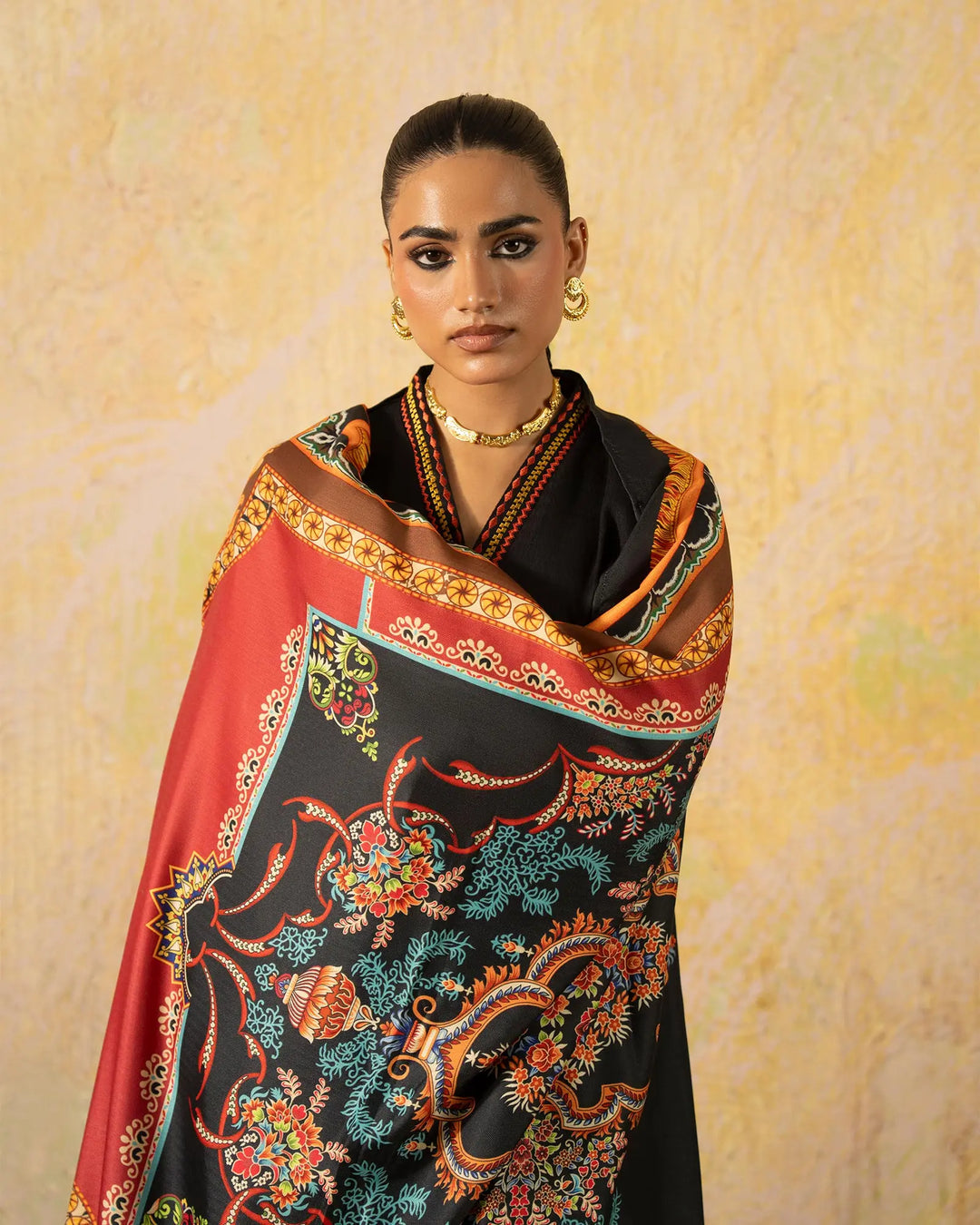 Black Embroidered Khaddar 3 Piece Suit with Embroidered Trouser
