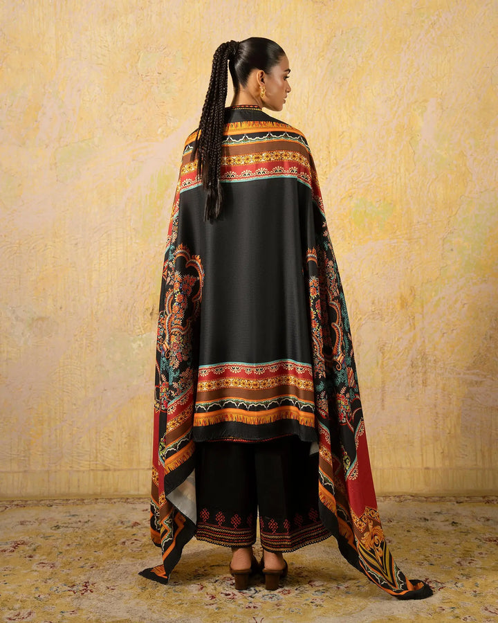 Black Embroidered Khaddar 3 Piece Suit with Embroidered Trouser