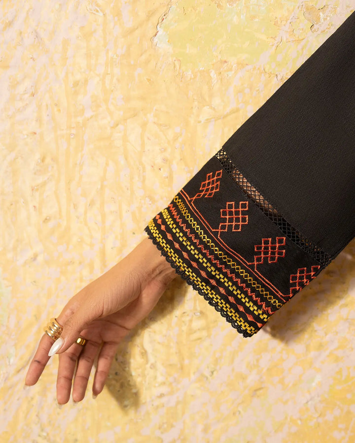 Black Embroidered Khaddar 3 Piece Suit with Embroidered Trouser