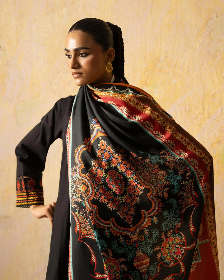 Black Embroidered Khaddar 3 Piece Suit with Embroidered Trouser