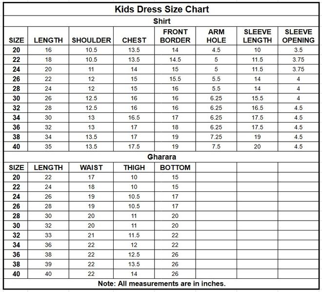 Kids Net 3PC | 1165 size chart